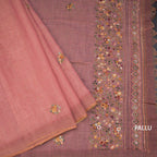 Linen Peach Floral Thread Work Saree 02