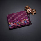 Raw Silk Magenta Purple Zari Stripes Saree And Thread Border 02