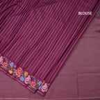 Raw Silk Magenta Purple Zari Stripes Saree And Thread Border 02