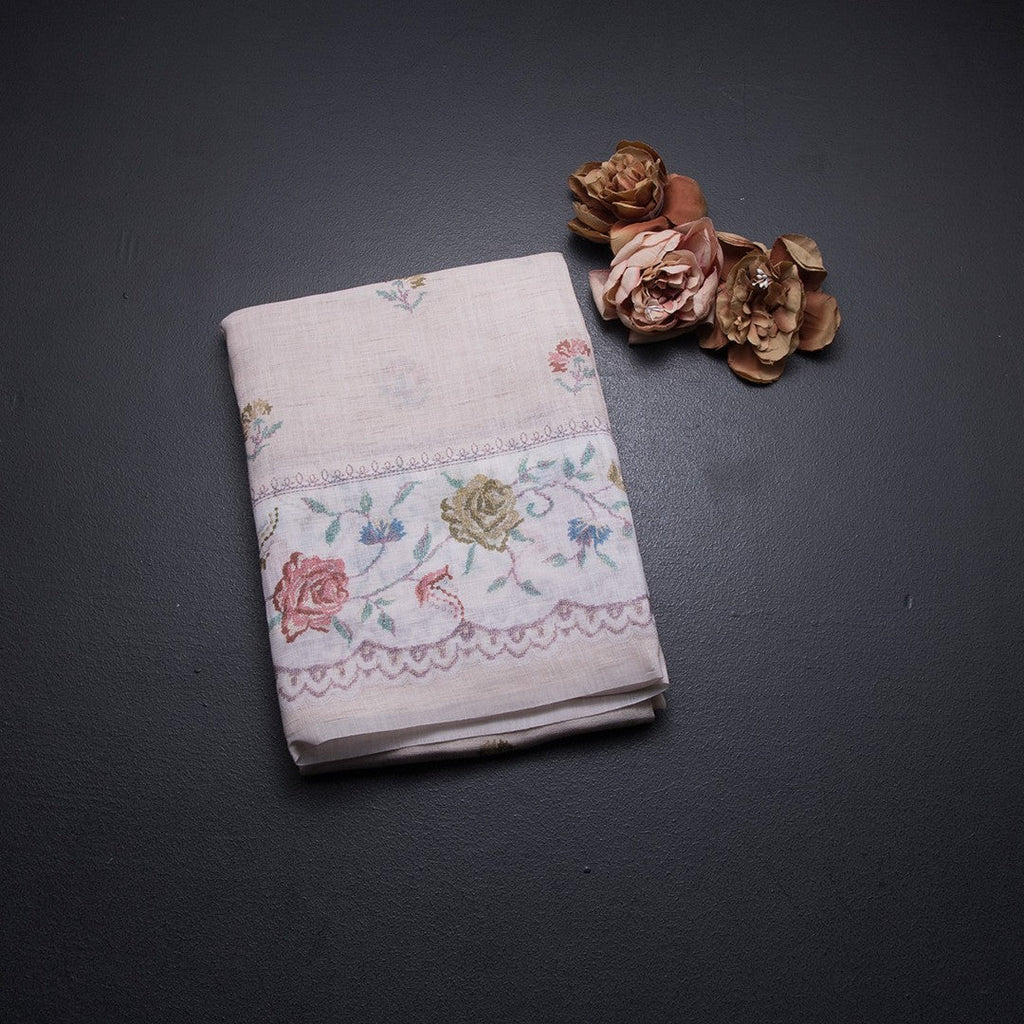 Linen Cream Floral Printed Saree