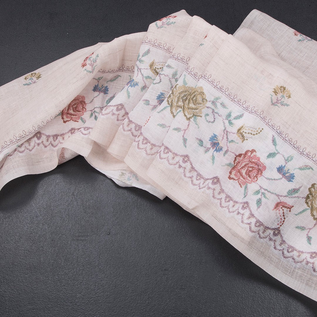Linen Cream Floral Printed Saree
