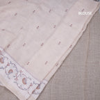 Linen Cream Floral Printed Saree 02