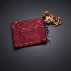 Raw Silk Maroon Floral Thread Work Saree