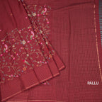 Raw Silk Maroon Floral Thread Work Saree