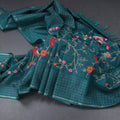 Raw Silk Peacock Green Floral Thread Work Saree
