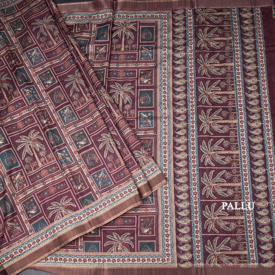 Raw Silk Maroon Printed Saree