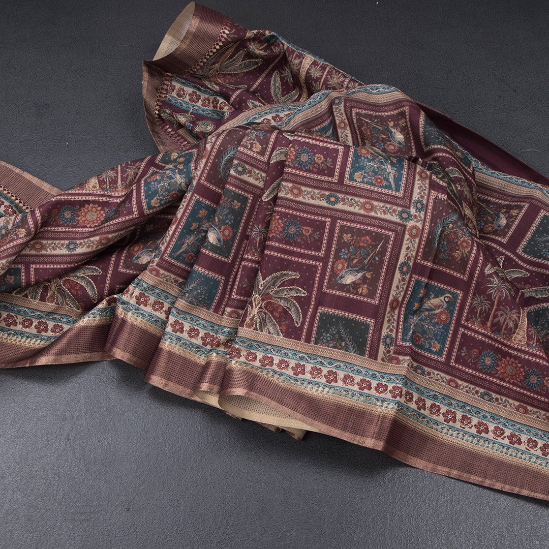 Raw Silk Maroon Printed Saree