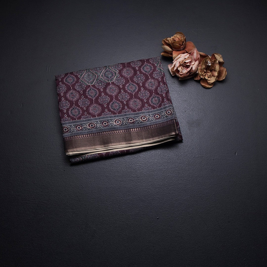 Raw Silk Maroon Printed Saree 02