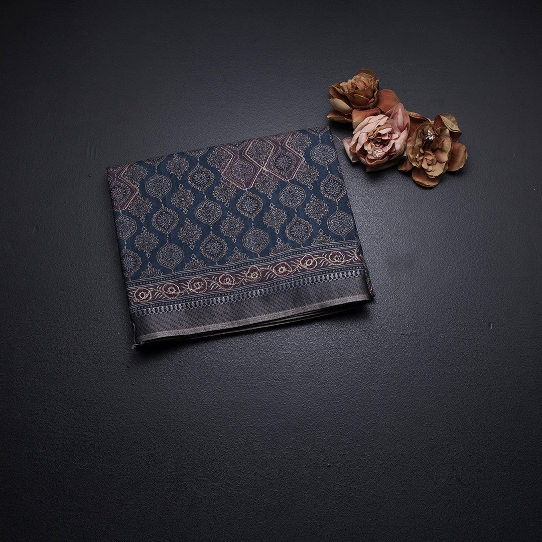 Raw Silk Grey Printed Saree