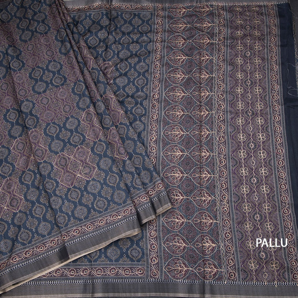 Raw Silk Grey Printed Saree