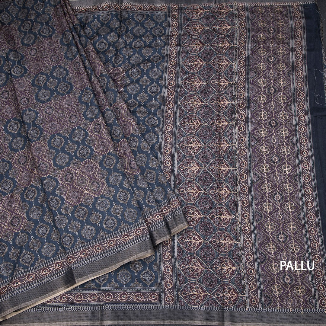 Raw Silk Grey Printed Saree