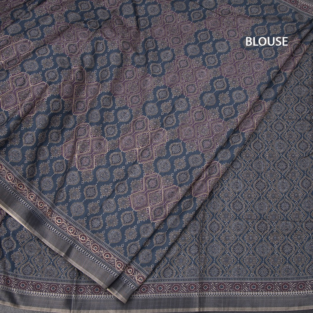 Raw Silk Grey Printed Saree