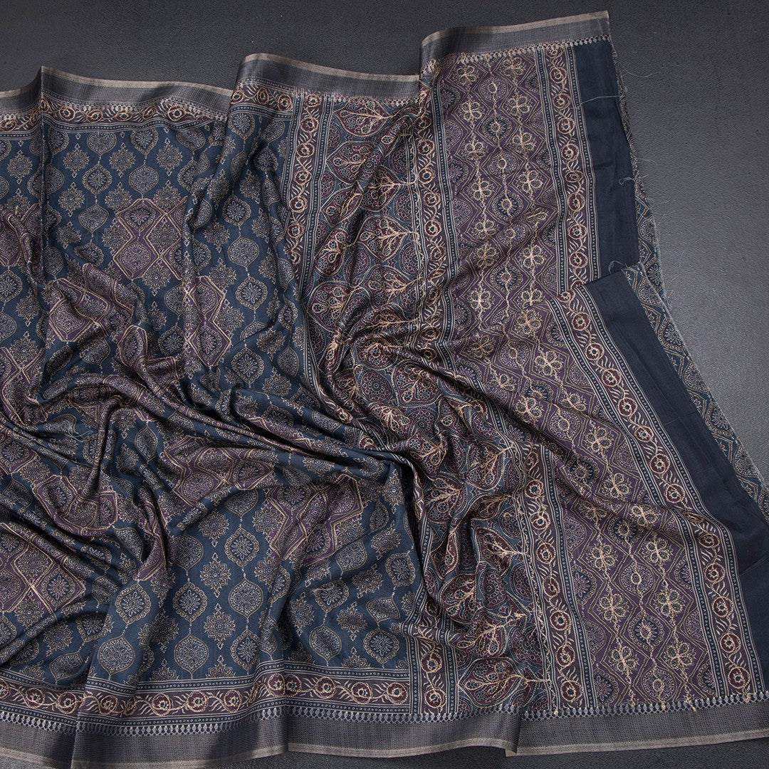 Raw Silk Grey Printed Saree