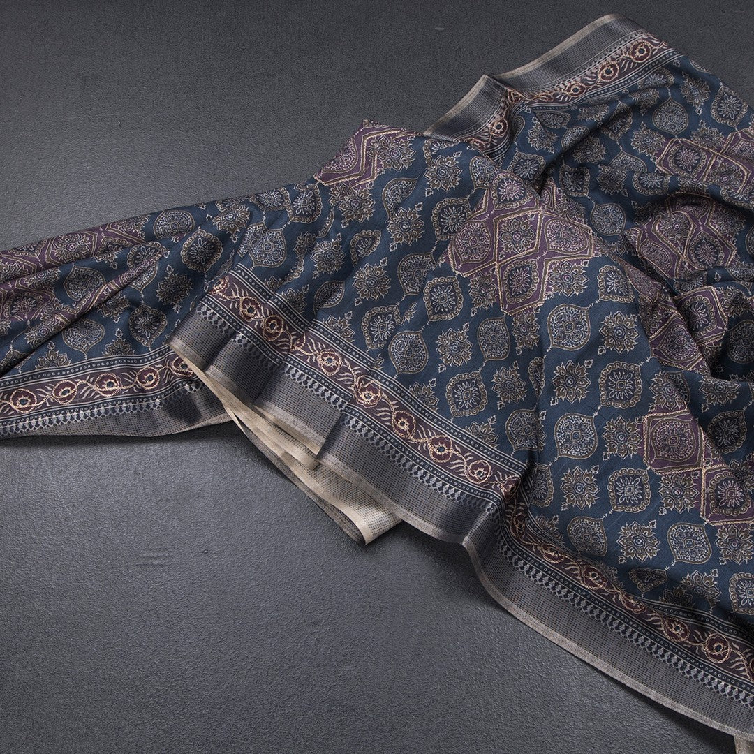 Raw Silk Grey Printed Saree