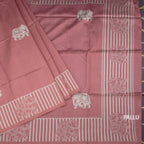 Semi Raw Silk Onion Pink Elephant Printed Saree And Stripes Border