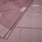 Semi Raw Silk Onion Pink Elephant Printed Saree And Stripes Border 02