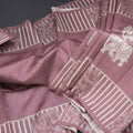 Semi Raw Silk Onion Pink Elephant Printed Saree And Stripes Border 02