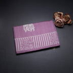 Semi Raw Silk Dark Onion Pink Elephant Printed Saree And Stripes Border