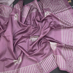 Semi Raw Silk Dark Onion Pink Elephant Printed Saree And Stripes Border