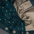 Kota Teal Green Saree With Zari Buttas And Zari Border