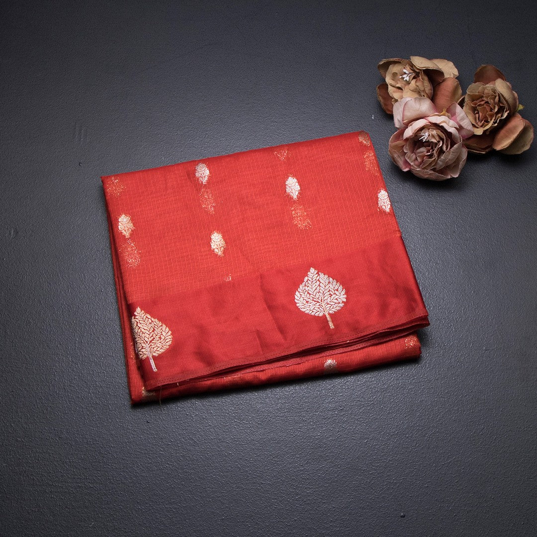 Kota Red Saree With Zari Buttas And Zari Border