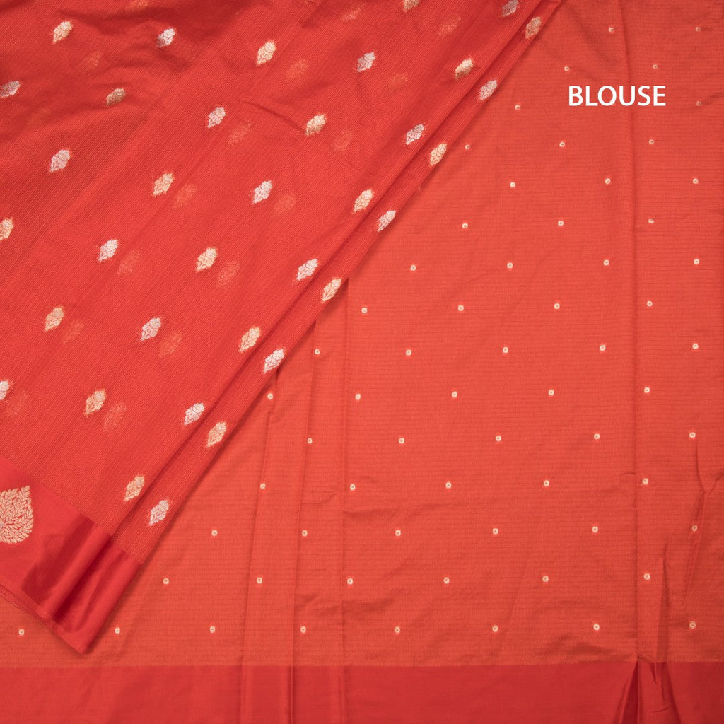 Kota Red Saree With Zari Buttas And Zari Border