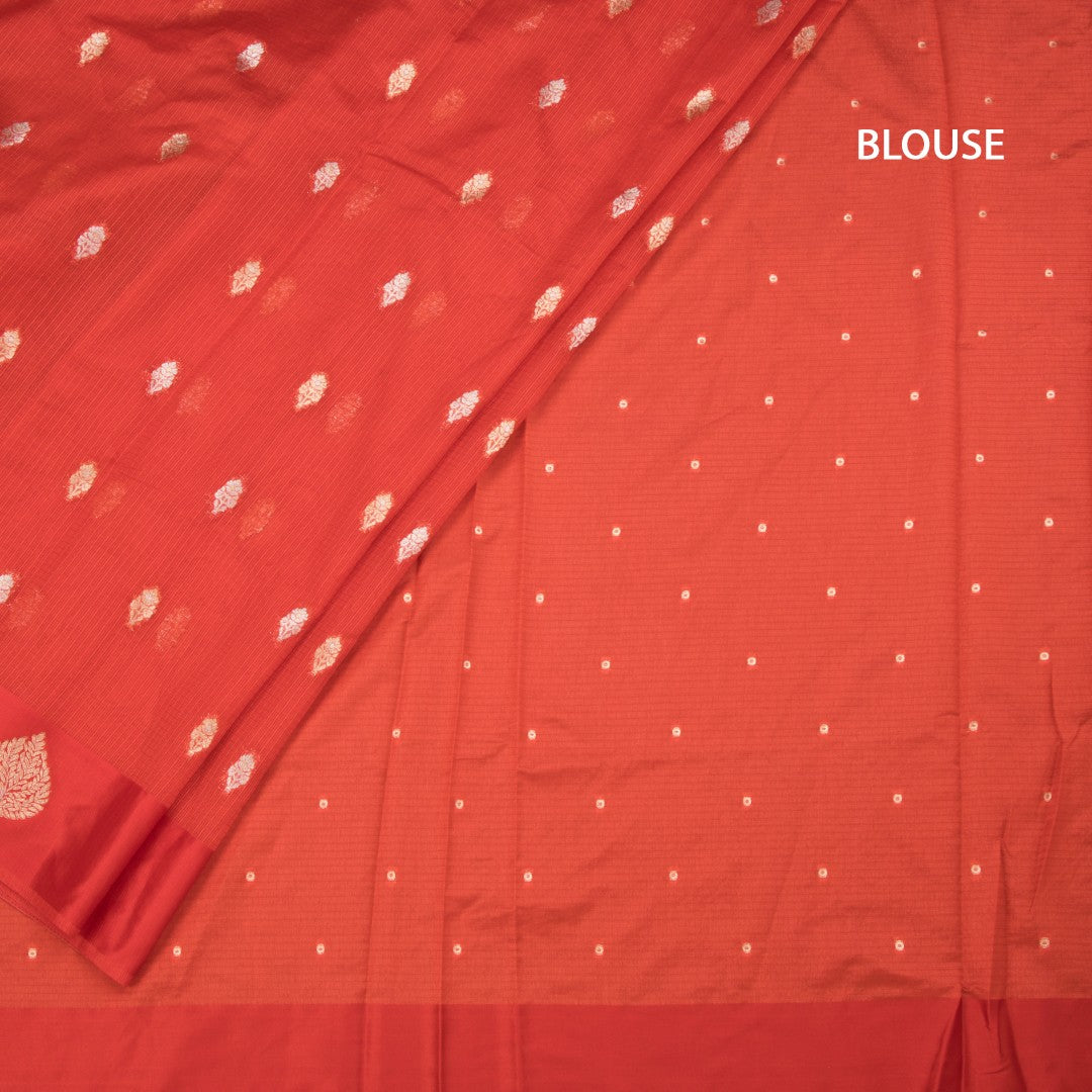 Kota Red Saree With Zari Buttas And Zari Border