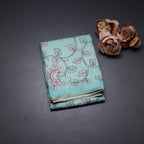 Semi Raw Silk Mint Green Printed Saree With Floral Creeper Design 02