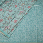 Semi Raw Silk Mint Green Printed Saree With Floral Creeper Design 02