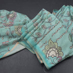 Semi Raw Silk Mint Green Printed Saree With Floral Creeper Design 02