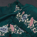 Raw Silk Peacock Green Saree With Thread Buttas And Cut Work Border