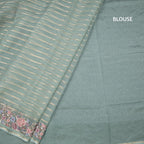 Organza Pista Green Zari Stripes Saree With Thread Border