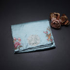 Raw Silk Sky Blue Saree With Thread Buttas And Cut Work Border