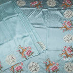 Raw Silk Sky Blue Saree With Thread Buttas And Cut Work Border