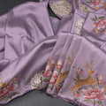 Raw Silk Lavender Saree With Thread Buttas And Cut Work Border