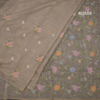 Linen Sage Green Borderless Thread Work Saree