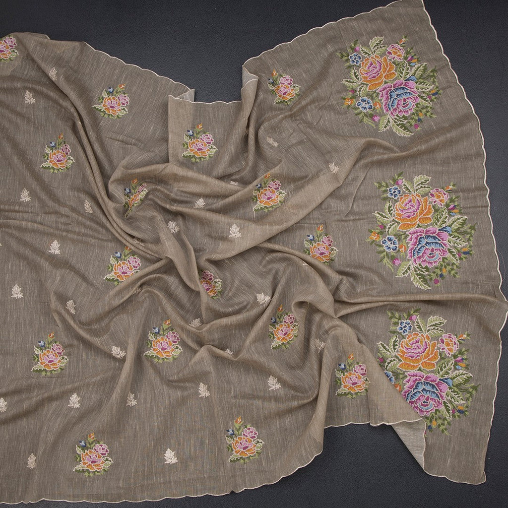 Linen Sage Green Borderless Thread Work Saree