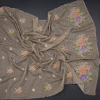 Linen Sage Green Borderless Thread Work Saree