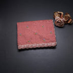 Linen Peach Saree With Floral Thread Buttas And Thread Border
