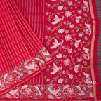 Raw Silk Red Zari Stripes Saree And Thread Border