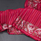 Raw Silk Red Zari Stripes Saree And Thread Border