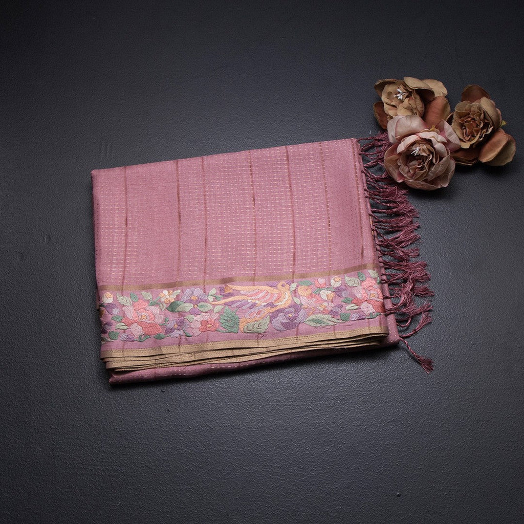 Raw Silk Onion Pink Zari Stripes Saree And Thread Border