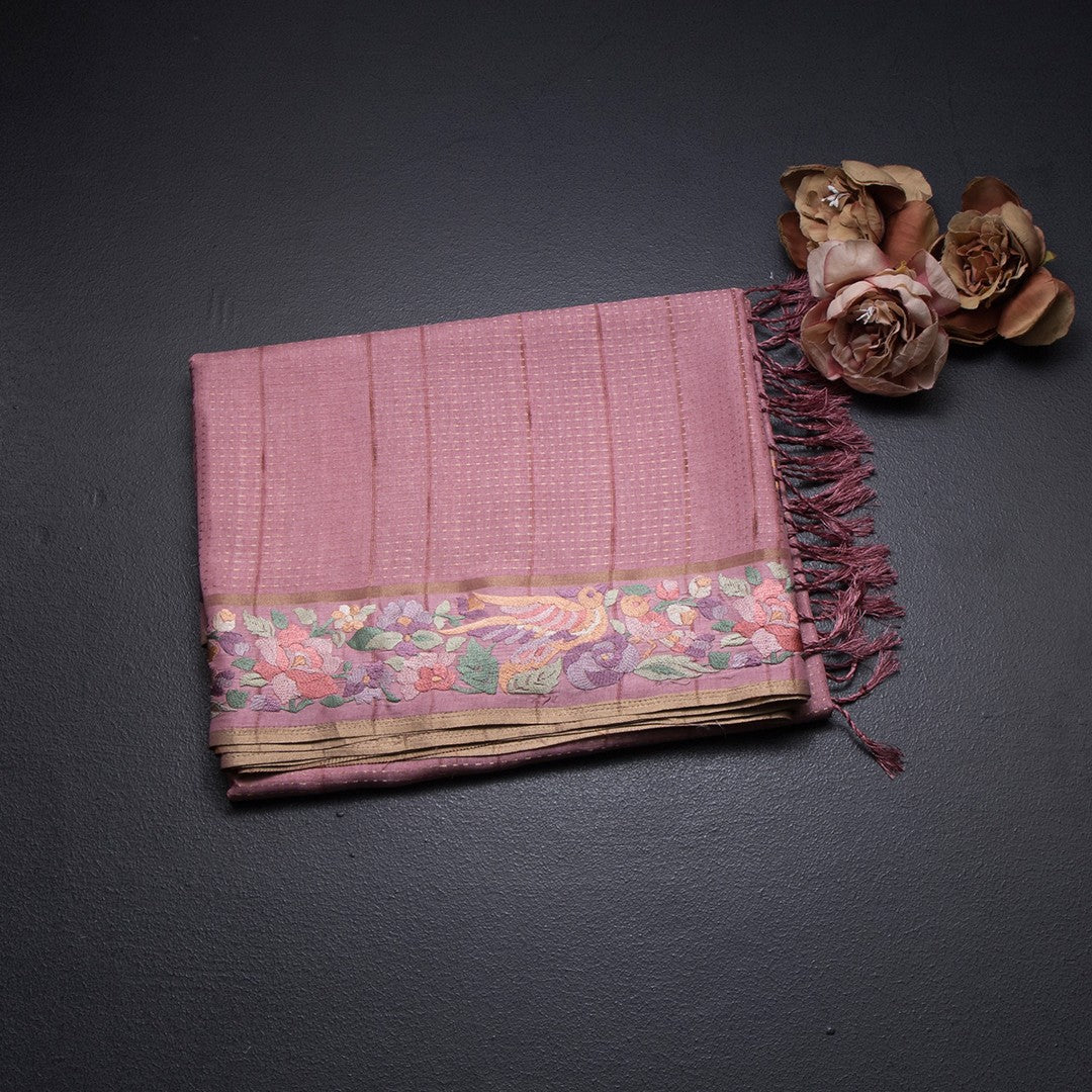 Raw Silk Onion Pink Zari Stripes Saree And Thread Border