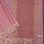 Raw Silk Onion Pink Zari Stripes Saree And Thread Border