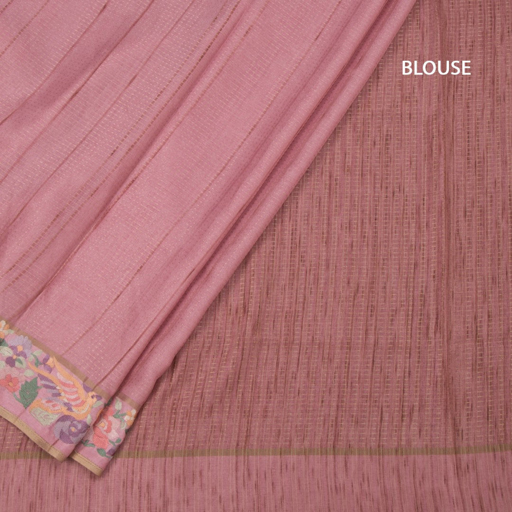 Raw Silk Onion Pink Zari Stripes Saree And Thread Border