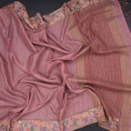 Raw Silk Onion Pink Zari Stripes Saree And Thread Border