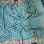 Raw Silk Powder Blue Zari Stripes Saree And Thread Border