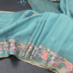 Raw Silk Powder Blue Zari Stripes Saree And Thread Border