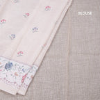 Linen Cream Floral Printed Saree 03