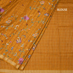 Raw Silk Mustard Yellow Zari Checked With Thread Work Saree
